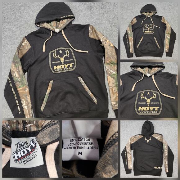 Hoyt Archery Mens M Medium Camo Black Spellout Pullover Sweatshirt Hoodie - Picture 1 of 13